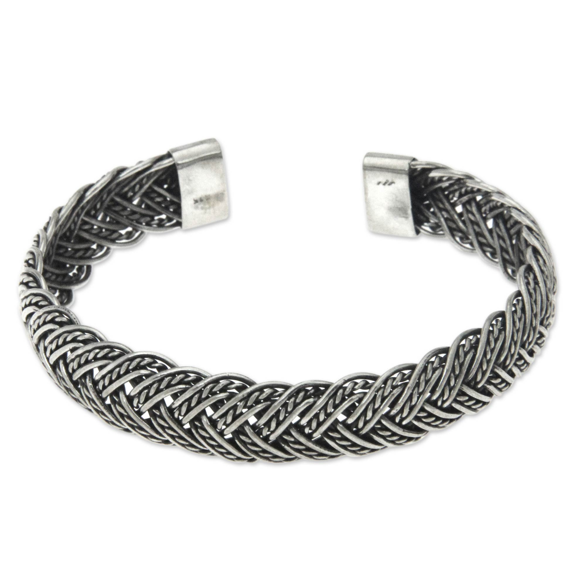 Balinese Braided Sterling Silver Cuff Bracelet - In Braids | NOVICA