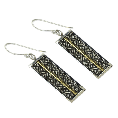 Gold accent dangle earrings, 'Temple Gate' - Fair Trade Silver Earrings with 18k Gold Accents