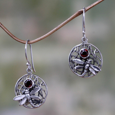 Garnet dangle earrings, Wild Dragonfly