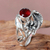 Garnet flower ring, 'Frangipani Bouquet' - Fair Trade Floral Garnet and Silver Ring thumbail