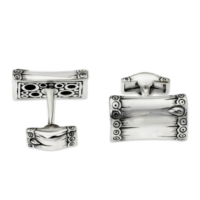 Men's sterling silver cufflinks, 'Tropical Bamboo' - Artisan Crafted Sterling Silver Cufflinks
