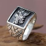 Men's sterling silver signet ring, 'Dragon Spirit' - Men's Silver Dragon Ring