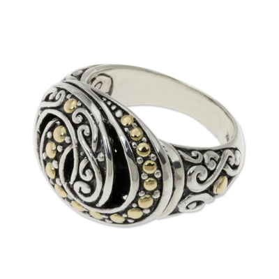 Gold accent cocktail ring, 'Intertwined' - Balinese Silver Cocktail Ring with 18k Gold Accents