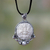 Cultured pearl pendant necklace, 'Protector' - Cultured Pearl and Carved Bone Silver Necklace thumbail