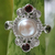 Cultured pearl and garnet cocktail ring, 'Moon and Stars' - Artisan Crafted Cultured Pearl and Garnet Ring with Peridot