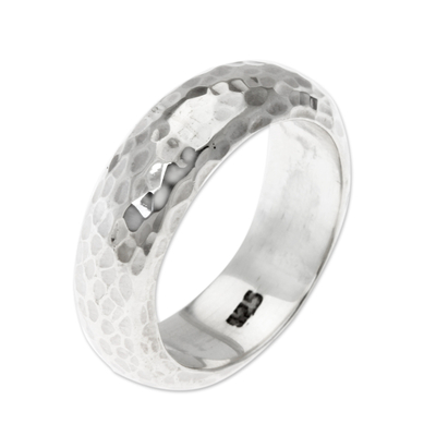Sterling silver band ring, 'Moon Walker' - Bali Hammered Silver Band Ring