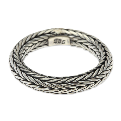 Sterling silver band ring, 'Dragon Lady' - Braided Silver Band Ring