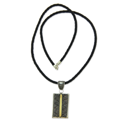 Gold accent and leather pendant necklace, 'Temple Gate' - Gold Accent Sterling Silver and Leather Necklace