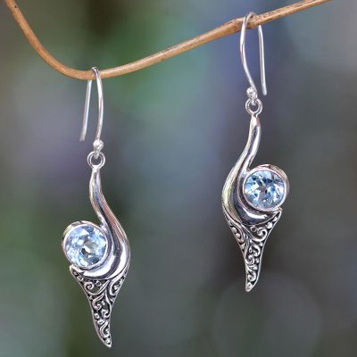 Blue topaz dangle earrings, 'Treasure' - Fair Trade jewellery Blue Topaz and Sterling Silver Earrings