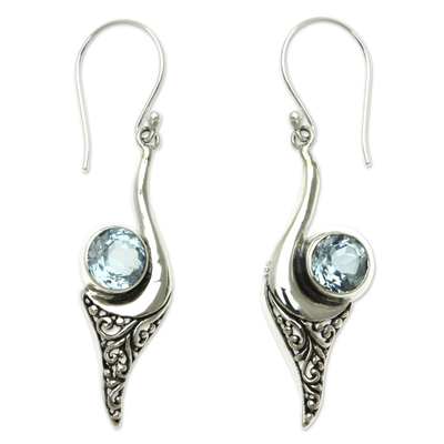 Blue topaz dangle earrings, 'Treasure' - Fair Trade Jewelry Blue Topaz and Sterling Silver Earrings