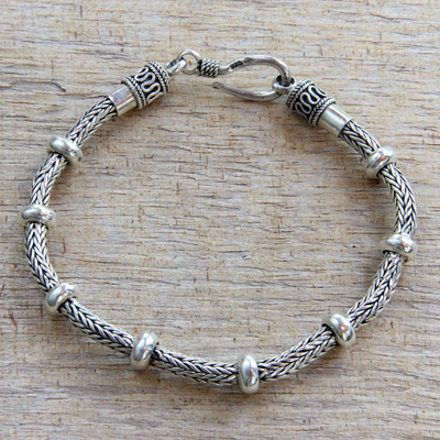 Men's sterling silver braided bracelet, 'Dragon Valor' - Men's Braided Sterling Bracelet from Bali
