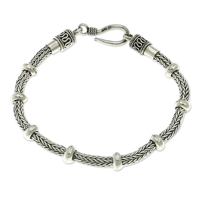 Men's sterling silver braided bracelet, 'Dragon Valor' - Men's Braided Sterling Bracelet from Bali