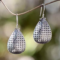 Sterling silver dangle earrings, 'Bamboo Tear' - Handcrafted Sterling Silver Earrings from Bali and Java