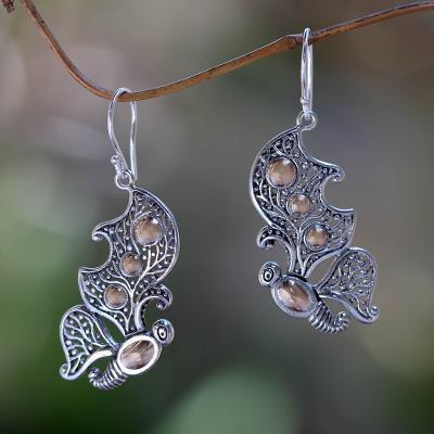 Gold accent dangle earrings, 'Monarch Splendor' - Gold Accent Silver Butterfly Earrings