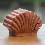 Wood puzzle box, 'Clam Shell' - Hand Carved Seashell Decorative Box