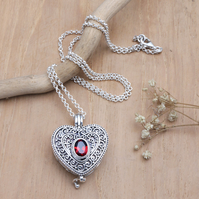Vintage Sterling Heart Pendant Locket Garnet