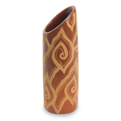 Jarrón decorativo de cerámica, 'Cloud Bamboo' - Jarrón de cerámica marrón con motivo de nubes