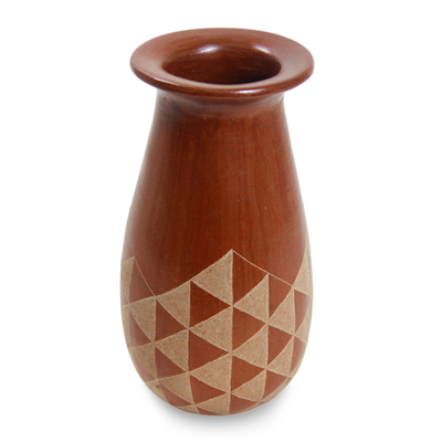 Jarrón decorativo de cerámica - Jarrón de terracota hecho a mano con motivo triangular de Java