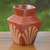 Ceramic vase, 'Brown Fan Dance' - Square Brown Terracotta Vase