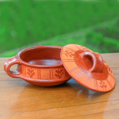Ceramic serving dish, 'Island Arrow' - Hand Crafted Terracotta Serving Dish and Lid