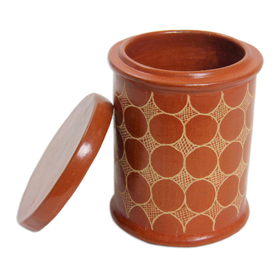 Jarra de cerámica - Tarro y tapa de terracota marrón hechos a mano