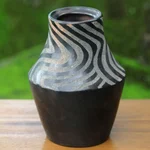Decorative ceramic vase, 'Black Tiger Grace' - Javanese Black Terracotta Handmade Ceramic Vase