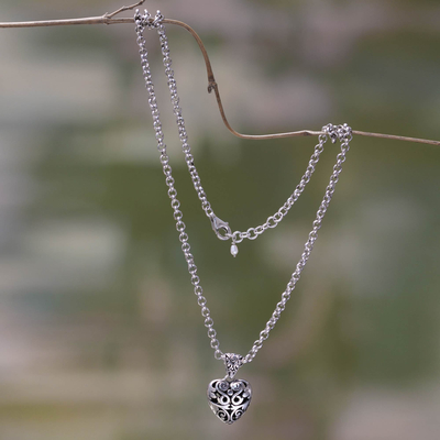 Sterling silver heart necklace, 'Wild Love' - Heart jewellery Handcrafted Sterling Silver Necklace