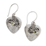 Peridot and sterling silver heart earrings, 'Love's Story' - Sterling Silver Heart Earrings with Peridot