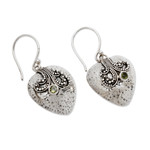 Peridot and sterling silver heart earrings, 'Love's Story' - Sterling Silver Heart Earrings with Peridot