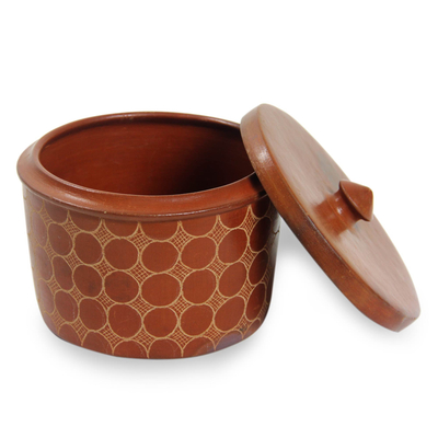 Ceramic jar, 'Matarm Echo' - Brown Handcrafted Terracotta Jar and Lid