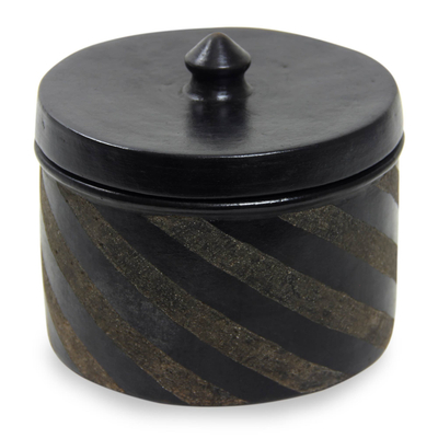 Indonesian Handcrafted Swirl-Design Black Ceramic Jar