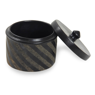 Ceramic jars, 'Zebra Swirl' (pair) - Black Ceramic Jars Crafted by Hand (Pair)