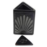 Ceramic jar, 'Sunflower Pyramid Frog' - Black Ceramic Triangle Jar Crafted by Hand