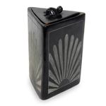 Ceramic jar, 'Sunflower Pyramid Frog' - Black Ceramic Triangle Jar Crafted by Hand