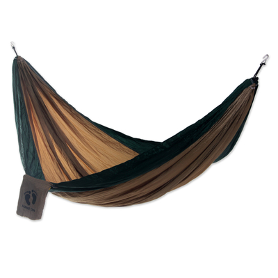 Hang Ten parachute hammock, 'Jungle for HANG TEN' (single) - Single Size Parachute Hammock in Brown and Green with Hooks