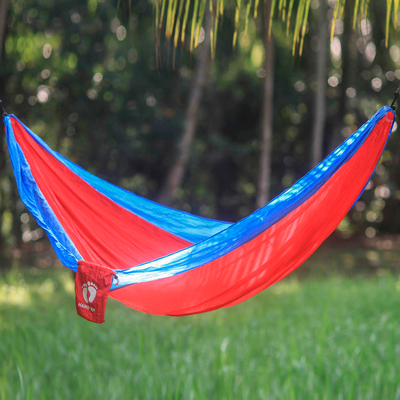 Hang Ten parachute hammock, 'Comet for HANG TEN' (single) - Fiery Red Single Size Parachute Hammock with Hanging Hooks