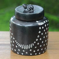 Ceramic jar, 'Frog Song' (medium)