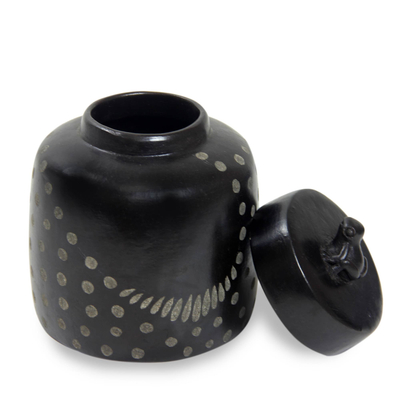 Ceramic jar, 'Frog Song' (medium) - Indonesian Artisan Crafted Spotted Ceramic Jar with Lid