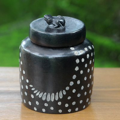 Keramikdose, (groß) - Gepunktetes, handgefertigtes Keramik-Deckelglas (groß)