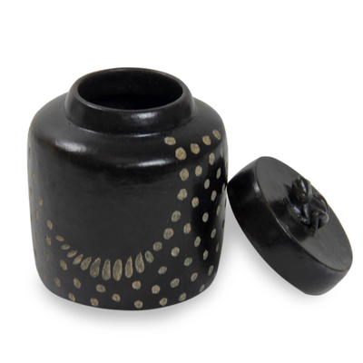 Ceramic jar, 'Frog Song' (large) - Spotted Artisan Crafted Ceramic Lidded Jar (Large)