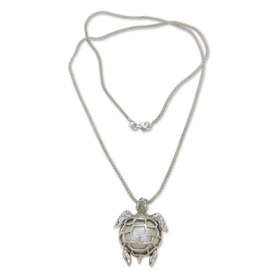 Halskette mit Anhänger aus Zuchtperlen - Weiße Mabe-Perlenschildkröten-Halskette
