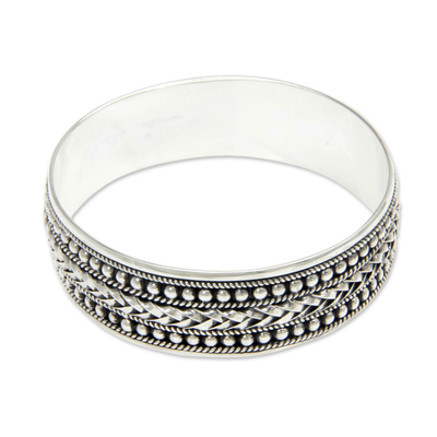 Sterling silver bangle bracelet, 'Balinese Splendor' - Ornate Silver Bangle Bracelet
