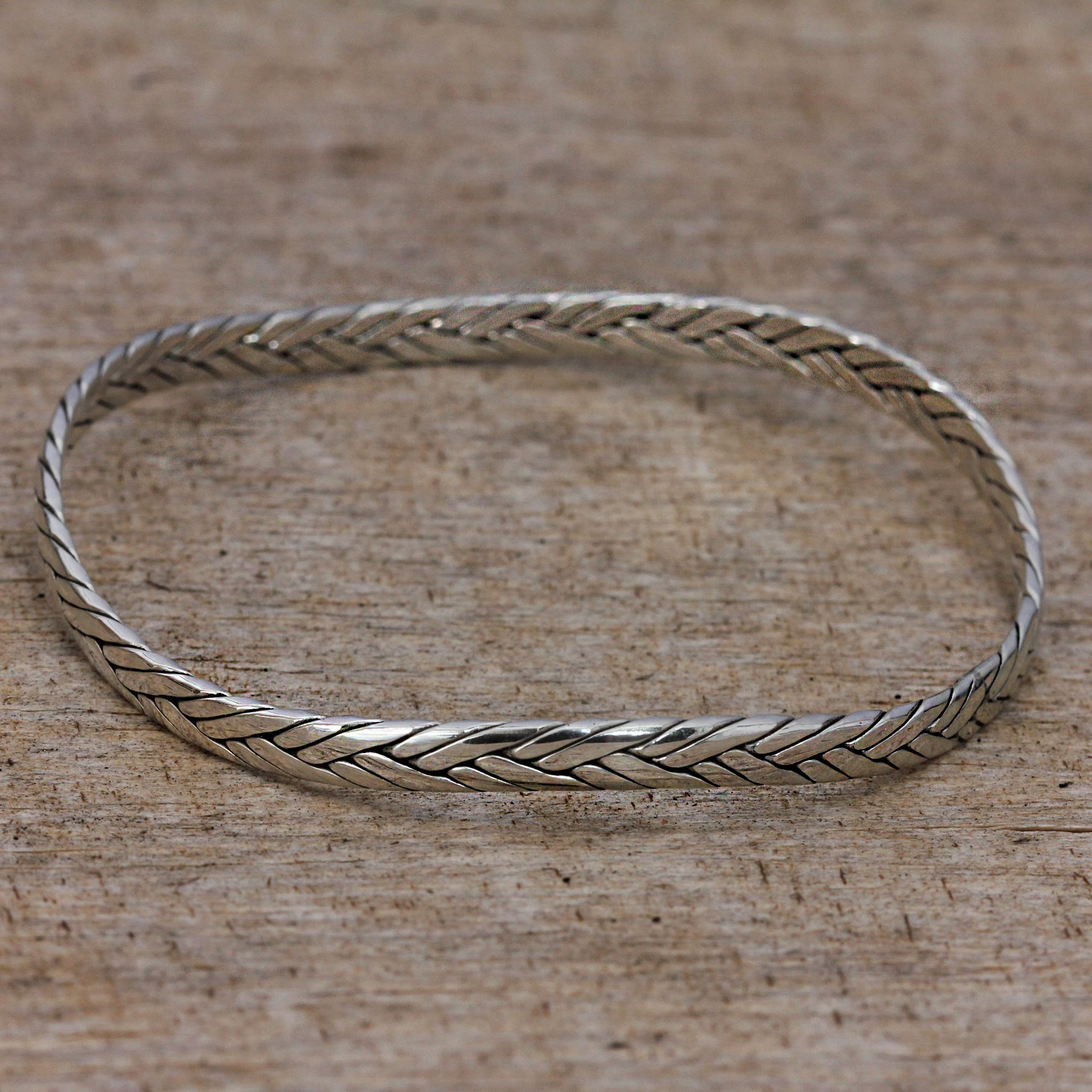 Braided Round Sterling Silver Bangle Bracelet - Braided Roundup | NOVICA