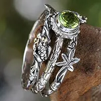 Peridot stacking rings, 'Tree Frog' (set of 3) - Peridot and Sterling Silver Stacking Rings (set of 3)