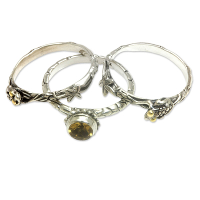 Citrine stacking rings, 'Tree Frog' (set of 3) - Citrine and Sterling Silver Stacking Rings (set of 3)