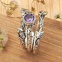 Amethyst stacking rings, 'Tree Frog' (set of 3) - Amethyst and Sterling Silver Stacking Rings (set of 3)