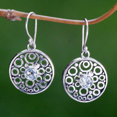Blue topaz dangle earrings, 'Foamy Surf' - Balinese Blue Topaz Dangle Earrings