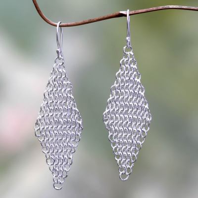 Sterling silver dangle earrings, 'Cascading Diamonds' - Handcrafted Fair Trade Sterling Silver Earrings