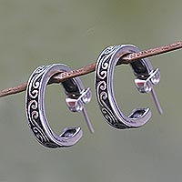 Sterling silver half hoop earrings, 'Ocean' - Artisan Crafted Sterling Silver Half Hoop Earrings