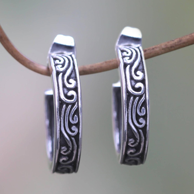 Sterling silver half hoop earrings, 'Ocean' - Artisan Crafted Sterling Silver Half Hoop Earrings